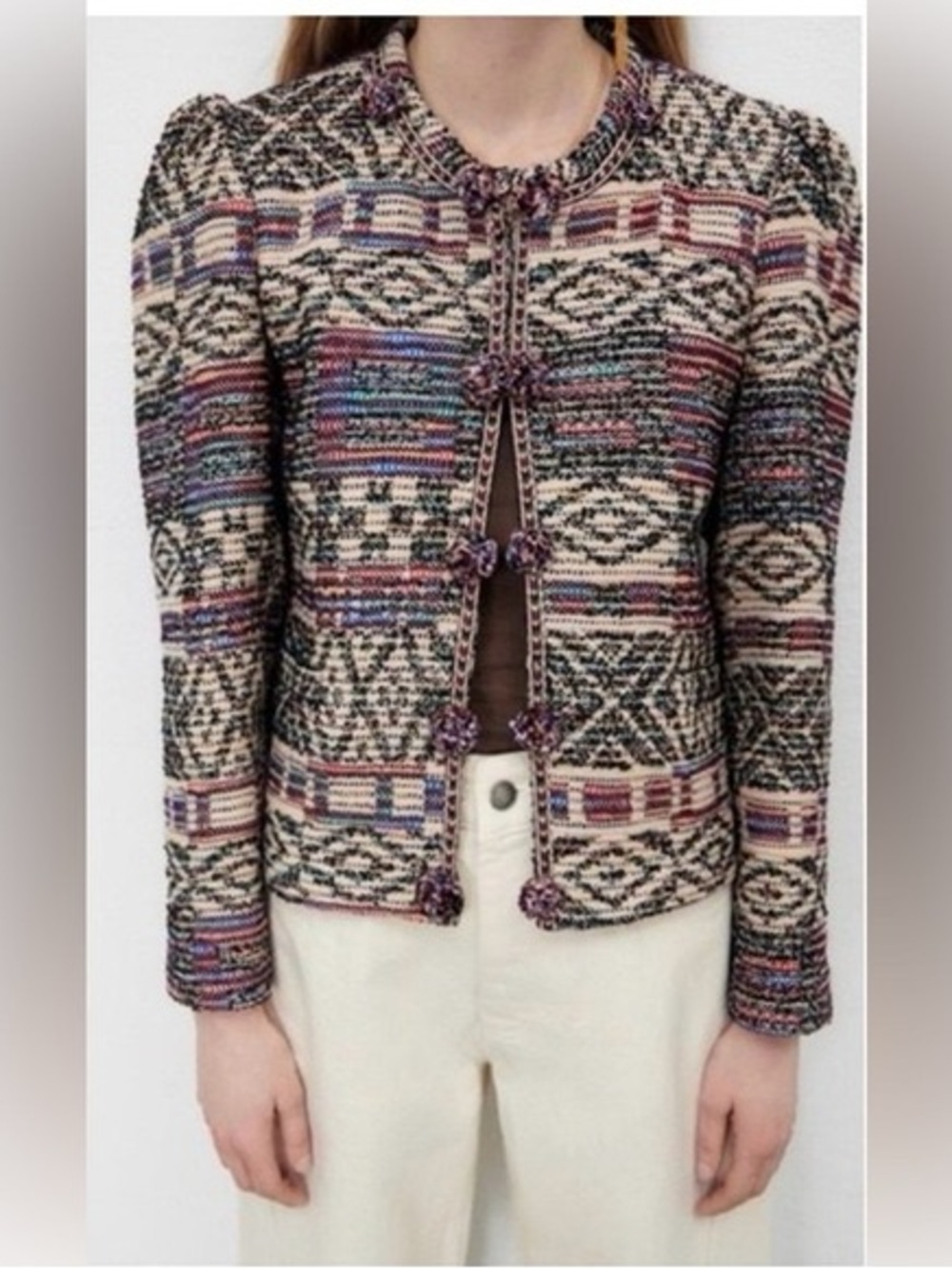 Zara Multicolor Tweed Cropped Jacket with Black Lining